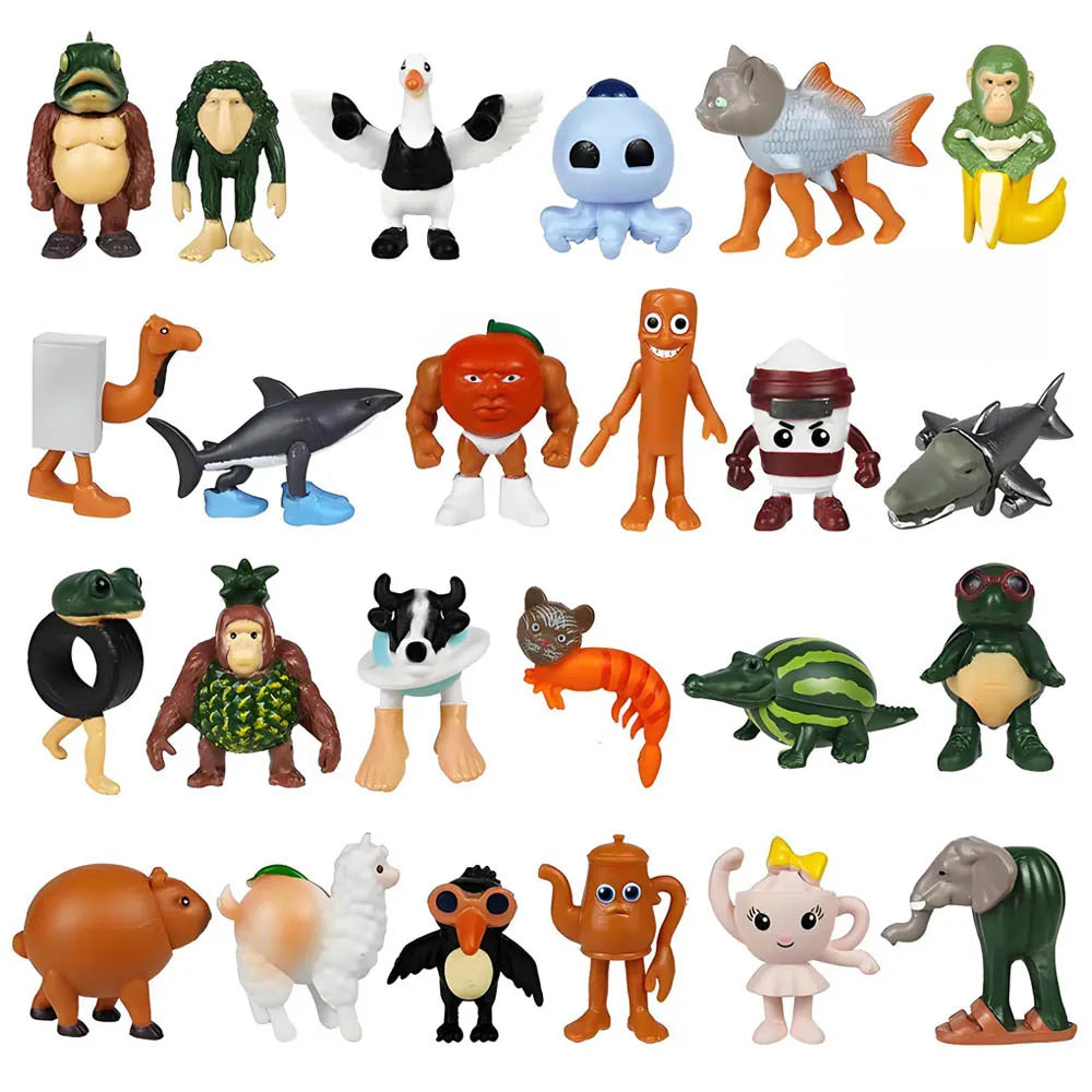 Collection of various animal and character figurines on a white background
